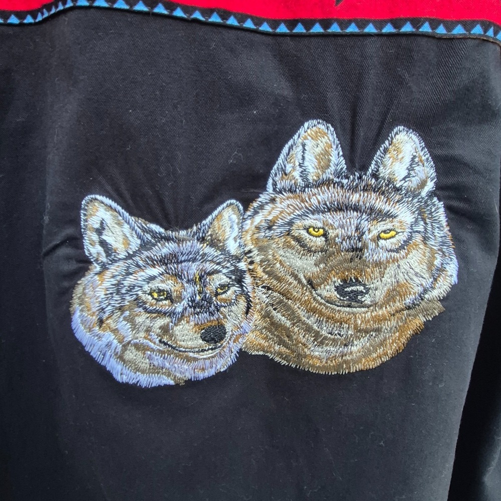 Aztec Embroidered Wolf Shirt Western Native American Mens Sz L - Picture 5 of 12